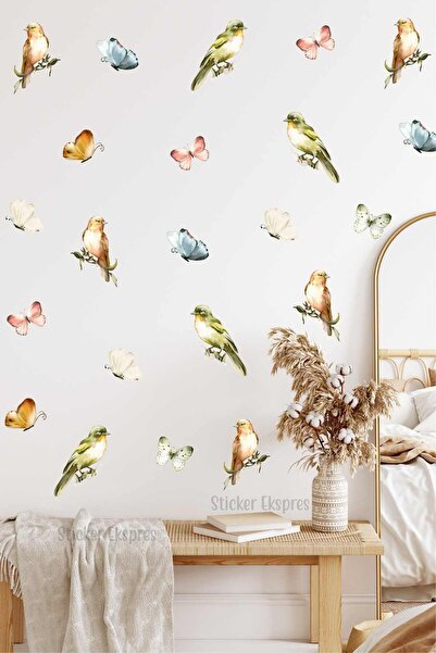 Sticker Ekspres Kuşlar Ve Kelebekler Duvar Sticker Seti