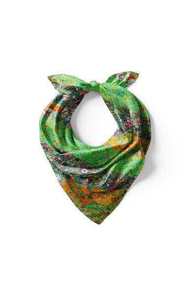 Bursa İpek Green Flowers Pattern Silk Handkerchief