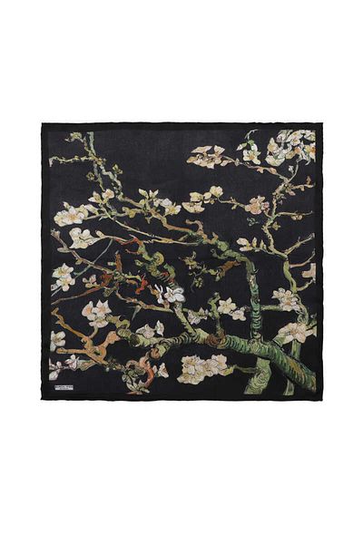 Bursa İpek Black Almond Flower Silk Handkerchief
