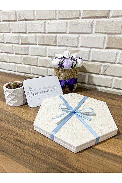 TUQCO Doğal Taş Nihale 8’’ Altıgen Myra 2’li Tencere Çaydanlık Sunum Bardak A...