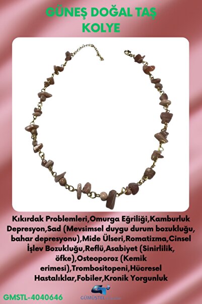 GÜMÜŞTEL EL SANATLARI Certified Sun Natural Stone Special Design Necklace Aaa...