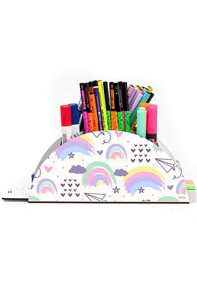 kutuTR Wooden Vip Rainbow Ruled Desktop Pen Holder For Kids Organizer Assembly Specially Boxed