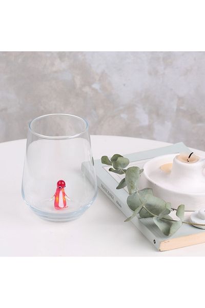 ADAMODART Red Penguin Figured Murano Glass Design Handmade Single Water Cup