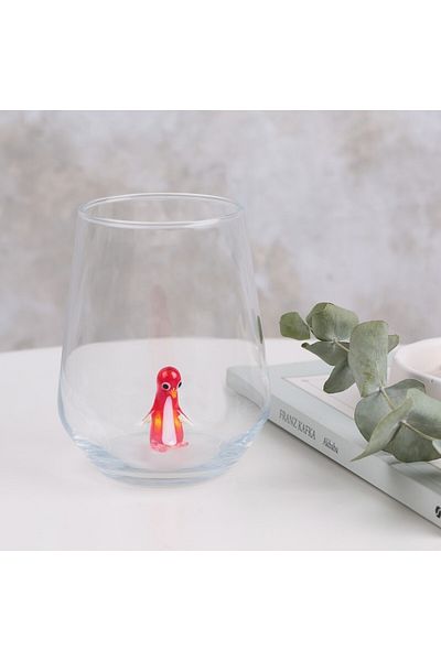 ADAMODART Red Penguin Figured Murano Glass Design Handmade Single Water Cup