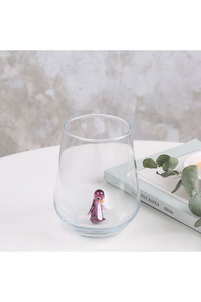 ADAMODART Purple Penguin Figured Murano Glass Design Handmade Single Water Cup