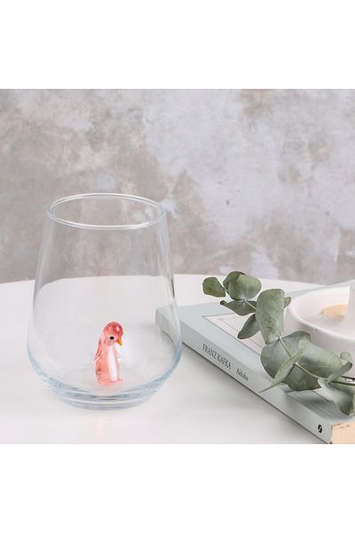 ADAMODART Pink Penguin Figured Murano Glass Design Handmade Single Water Cup