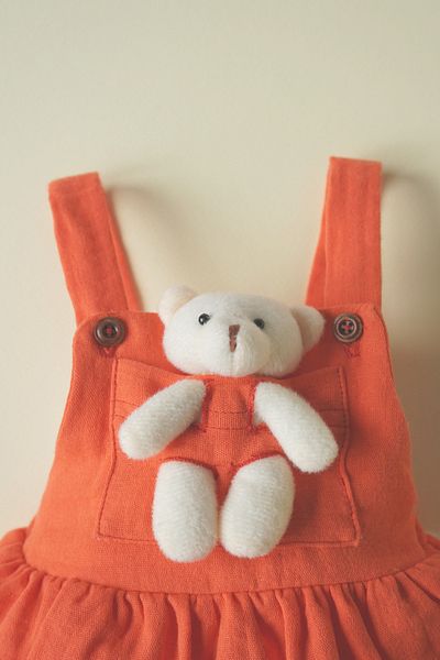 ipek atlas Baby Girl Gardener Children's Salopet with Teddy Bear