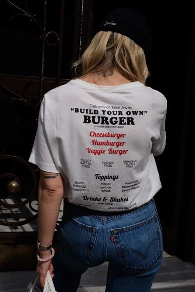 Kadın Burger Tişört Özel Paketli Pamuk Modal Relax Fit Unisex Beyaz Tshirt