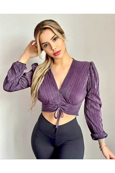 tomıross Kadın Zümra Krinkıl Büzgü Detaylı Crop Bluz Zmr-433