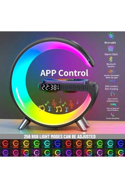 Asfal Renkli Rgb Akıllı Led Gece Ve Masa Lambası Hoparlör, Kablosuz Şarj, Çal...