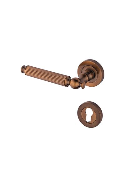 KOLDOOR Antique Yellow Yale Door Handle with Heraldic Striped Rosette Left Pushes Down One Way