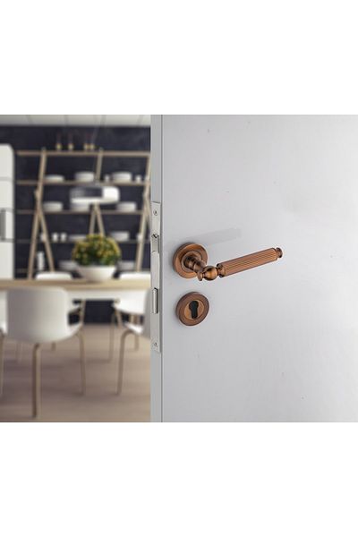 KOLDOOR Antique Yellow Yale Door Handle with Heraldic Striped Rosette Left Pushes Down One Way