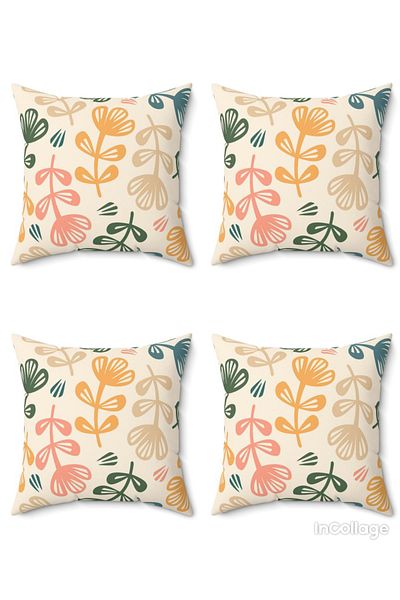 FUS BLUE Modern Floral Patterned Decorative Set of 4 Throw Pillows and Pillowcases