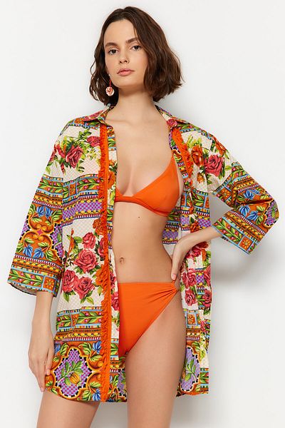 Trendyol Collection Ethnic Patterned Woven Tasseled 100% Cotton Shirt TBESS20GO0163