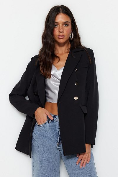 Trendyol Collection Černá tkaná bunda s běžnou podšívkou TWOSS23BC00113