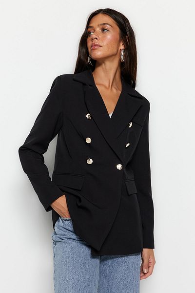 Trendyol Collection Černá tkaná bunda s běžnou podšívkou TWOSS23BC00113