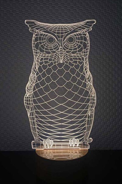 BY-LAMP Baykuş Figürlü Dekoratif Hediye Led Masa Lambası | 7 Işık Rengi | Ahş...