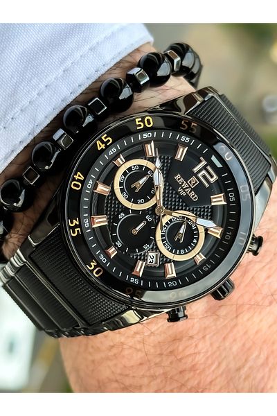 Reward Brand Functions Active Black Color Men's Wristwatch with Calendar + Bracelet + Rosary