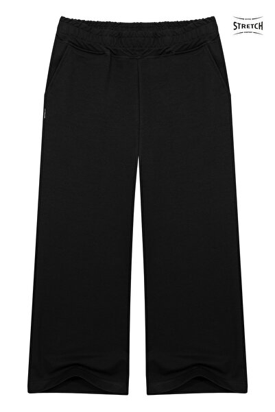 Cottonland Kadın Arıana Likralı Bol Paça Kapri Pantolon Siyah