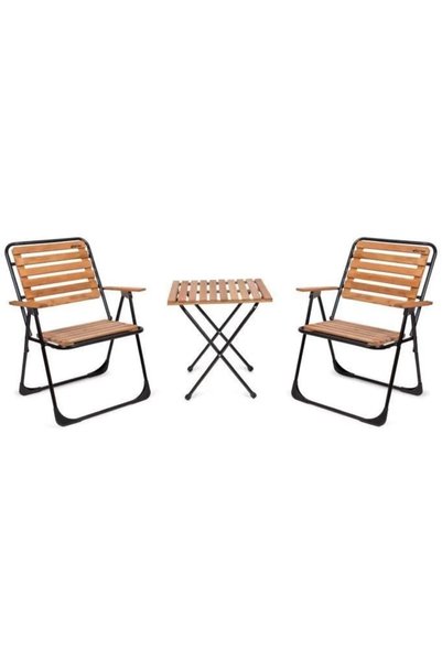 Dükkanönü Bistro Set 3'lü Metal Ve Ahşap Kombinasyonu Balkon Bahçe Mutfak Bis...