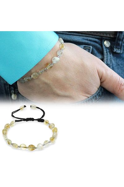 Tesbihane Macrame Braided Natural Cut Citrine Natural Stone Men's Bracelet