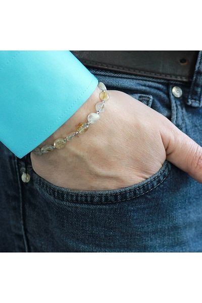 Tesbihane Macrame Braided Natural Cut Citrine Natural Stone Men's Bracelet