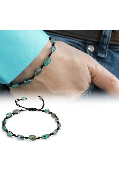 Tesbihane Macrame Braided Natural Cut Dorica Ball Detailed Larimar Natural Stone Men's Bracelet