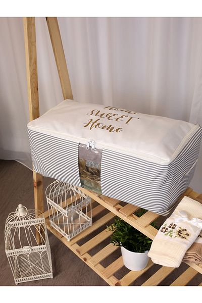 Timburly Πλένεται βαμβακερό Home Sweet Home Γραμμένο Γκρι Κορυφαία Γραμμή Χρυσό Οργανωτής γραφής 21x28x52cm D61a