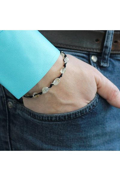 Tesbihane Macrame Braided Natural Cut Dorica Ball Detailed Citrine Natural Stone Men's Bracelet