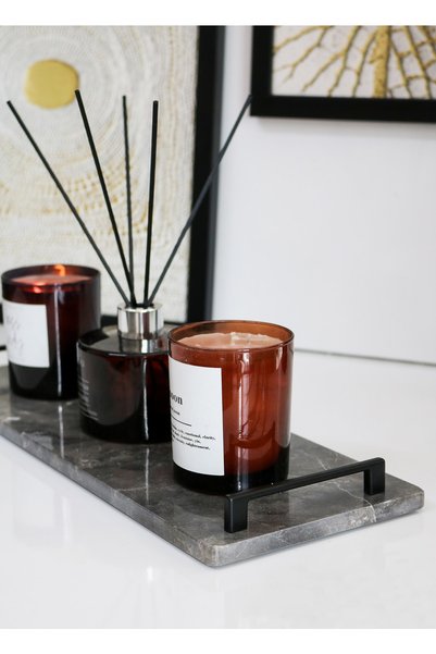 Gemboss Black Marble Decorative Presentation Tray, Decorative Engagement Promise Tray with Base 40X15 cm Fergo Black with Handle