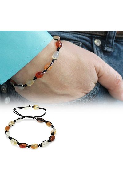 Tesbihane Macrame Braided Natural Cut Dorica Ball Detailed Agate Natural Stone Men's Bracelet
