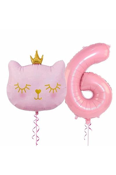 DÜVENCİ TİCARET Cute Cat Pink Balloon Set