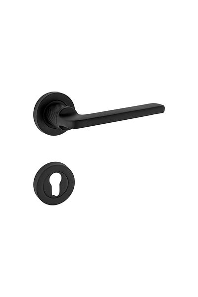 KOLDOOR Hisar Matte Black Rosette Yale Steel Door Handle Right Push One Way