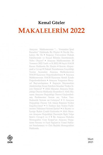 Ekin Yayınevi Makalelerim 2022 Kemal Gözler /
