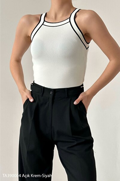 POMELO FASHİON Bluză Ecru cu dungi negre de damă