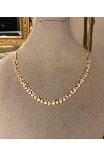 emy by emel luxury silver jewelry Altın Kaplama Taşlı Pullu Zincir 925 Ayar Gümüş