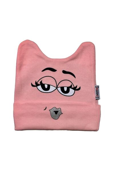 Pamuklu Penye Interlok Yüz Baskılı Kulaklı Bebek Bere (çift Katlı Ön Bant)