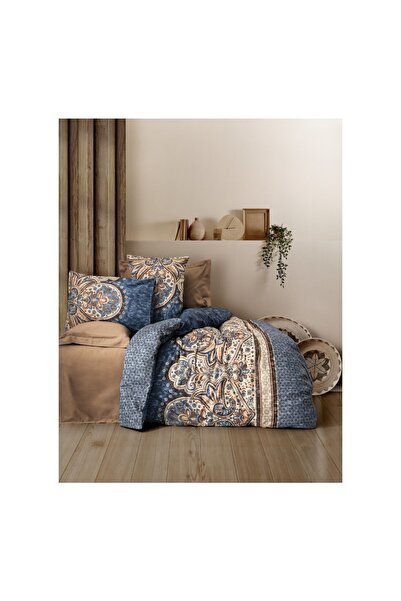 Cotton Box طقم غطاء لحاف مزدوج من الساتان باللون البني من عزرا