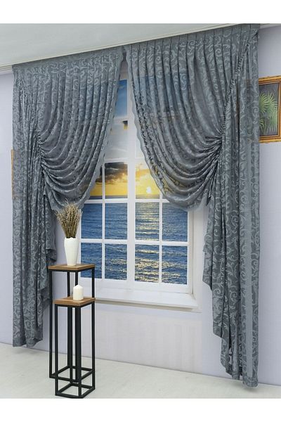 Artper Perdeniz Gathered 2 Wings Tulle Background Curtain Gray