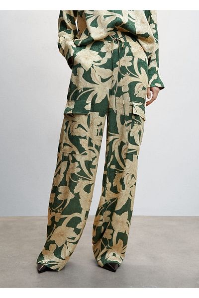 MANGO Woman Pantaloni jacquard florali cu buzunare