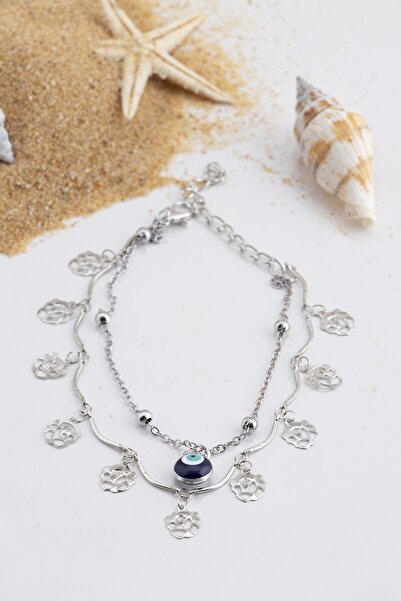 Sortie Aksesuar Evil Eye Bead and Rose Figured Anklet 010