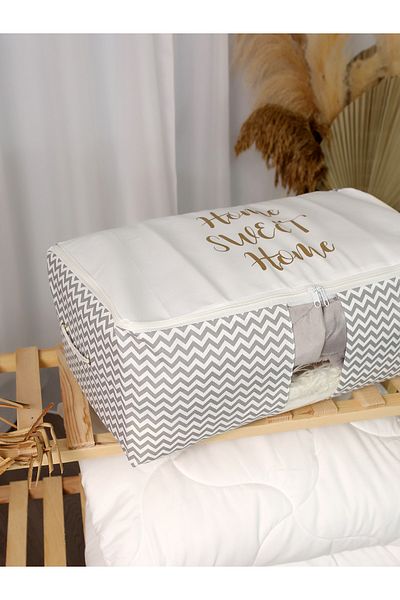 Timburly Πλένεται βαμβακερό Home Sweet Home Γραμμένο Γκρι Fishbone Gold Organizer Θήκη 21x28x52cm D68