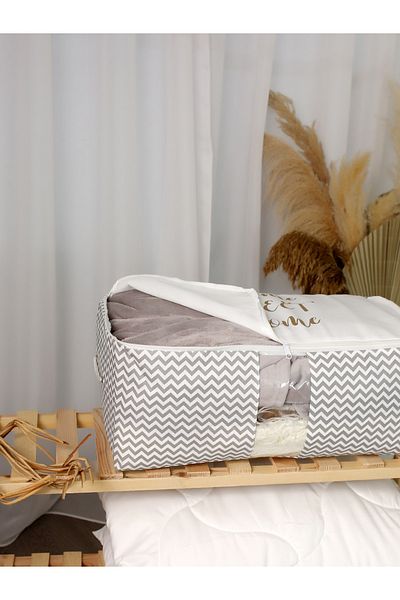 Timburly Πλένεται βαμβακερό Home Sweet Home Γραμμένο Γκρι Fishbone Gold Organizer Θήκη 21x28x52cm D68