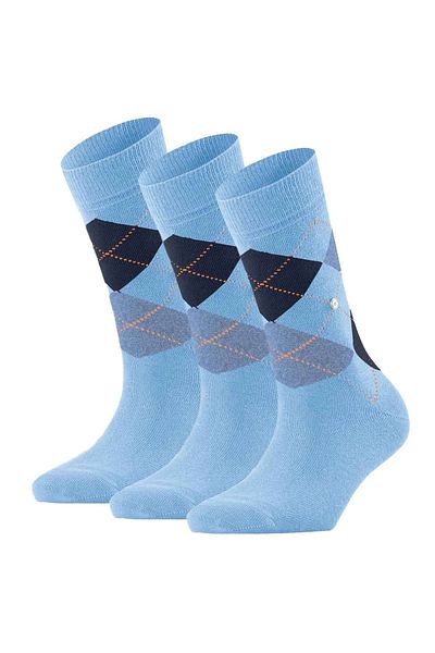 Burlington Damen Socken 3er-Pack – Queen, Kurzstrümpfe, Baumwolle, Rautenmuster, Logo
