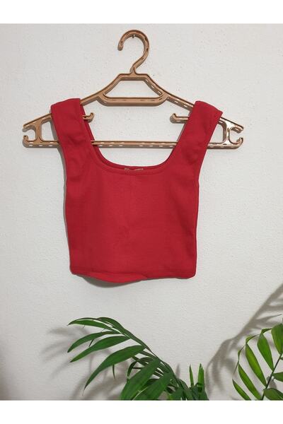 S&A Collectionn Women's Thick Strap Ribbed Crop Athlete Bustier Red