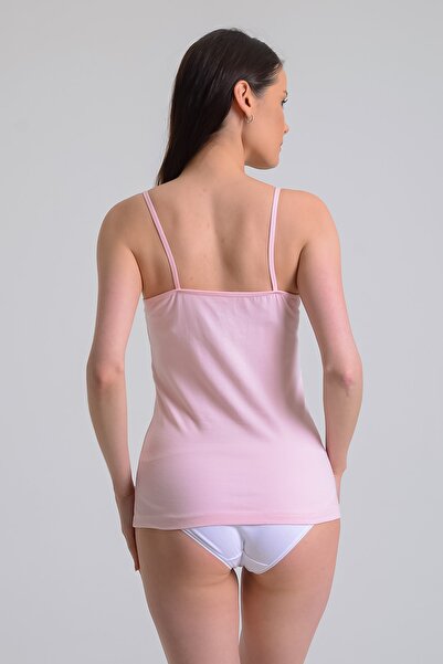 LEYNA BUTİK Women's (EKRU-PINK) Pack of 4 Cotton Rope Strap Undershirt