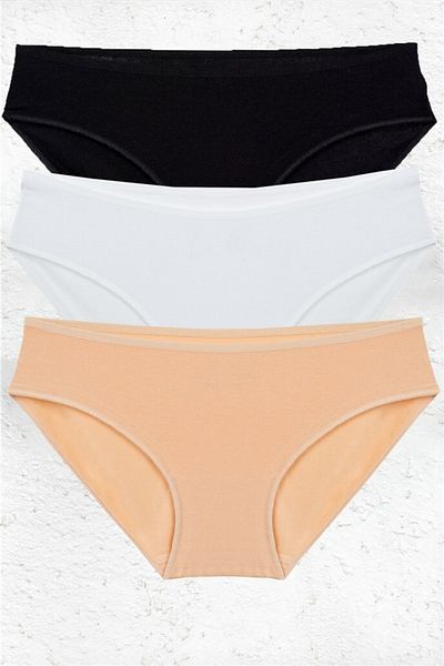 BSM Chiloți de bikini kilot natural de înaltă calitate, din bumbac modal mixt pentru femei, 3 piese