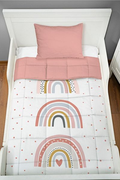 Tuğba Kuğu Montessori Quilt Set (95X195 CM) - Iconic Series - Triple Pink Rainbows