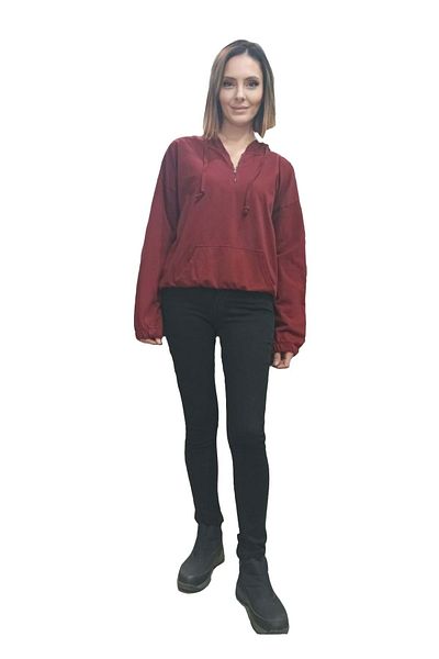 HNS Hanorac cu fermoar cu guler Mariqeita - Roșu Claret - M - St01296-burgundy-m