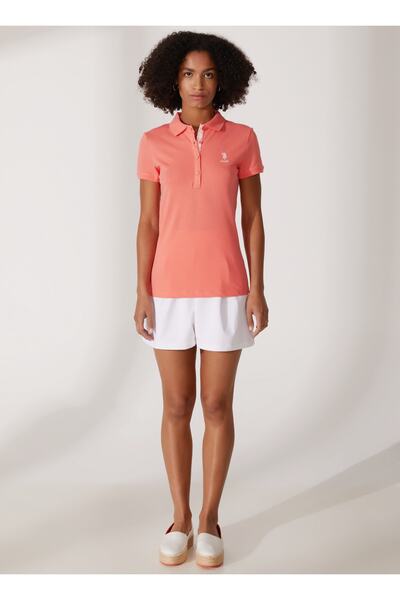 U.S. Polo Assn. تي شيرت نسائي بياقة بولو سلمون عادي Tp0123